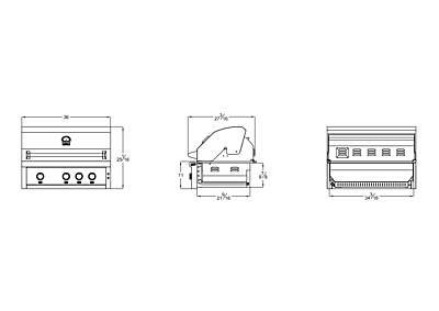 36" 4 Burner Gas Grill With Rear Burner and Built-in Lighting System